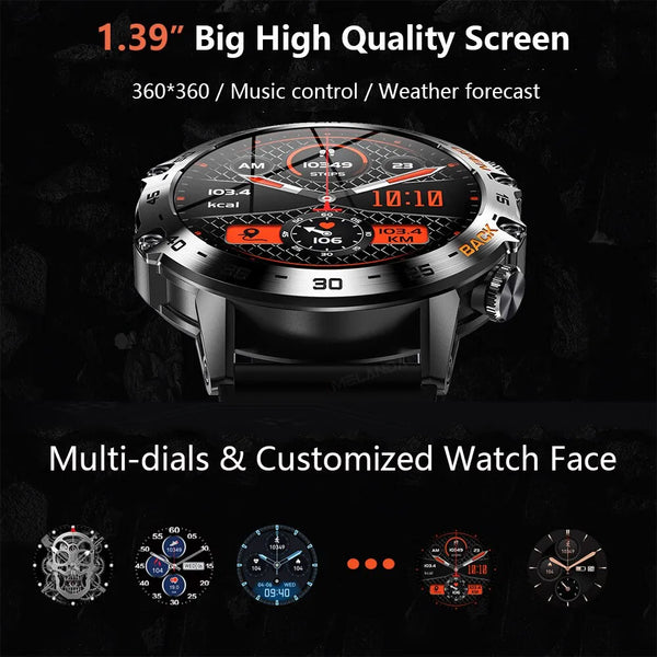 MELANDA Steel Smart Watch - 1.39" Bluetooth Call, IP68 Waterproof, Fitness Tracker