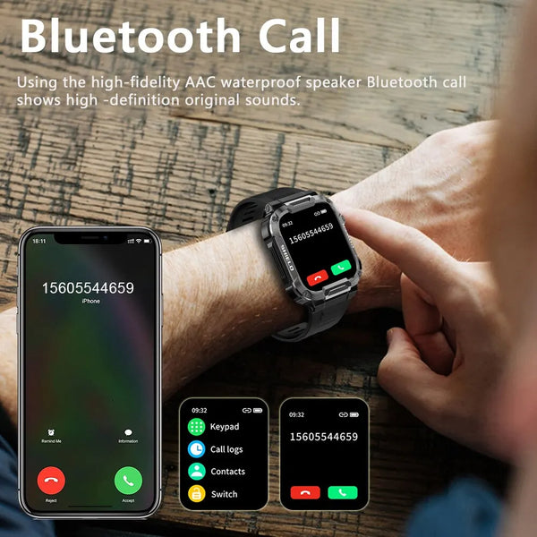 MELANDA Military Smartwatch: Bluetooth Call, IP68 Waterproof, Fitness Tracker