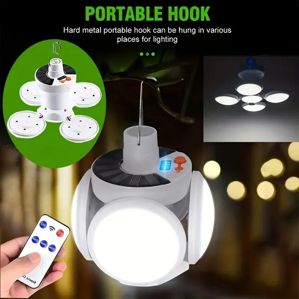 Portable Solar Camping Lantern: USB Rechargeable, LED Bulbs, Foldable, Hanging Hook