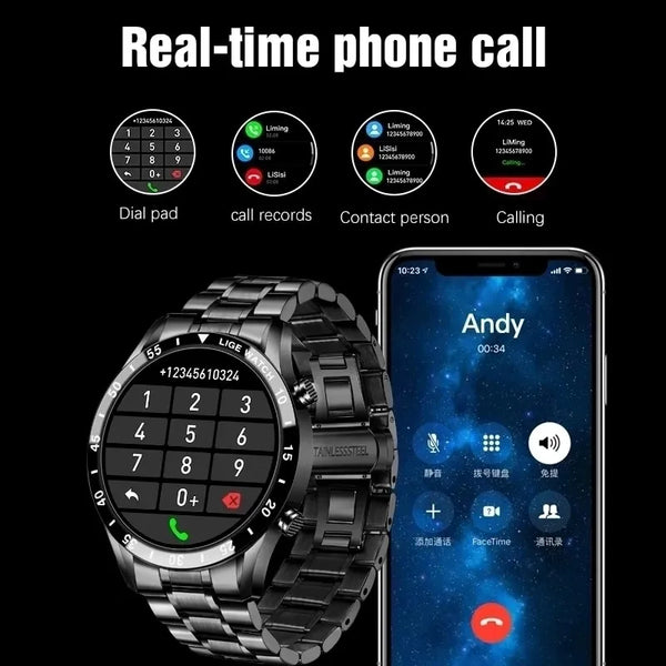 LIGE 2024 Smartwatch: Full Circle Touch Screen, Bluetooth Call, Waterproof, Sport & Fitness Tracker + Box
