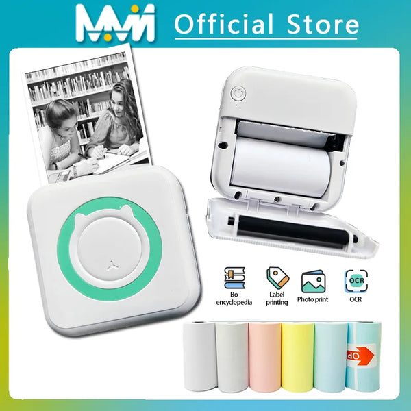 Portable Mini Thermal Printer - Wireless BT, Photo Label Memo Printing