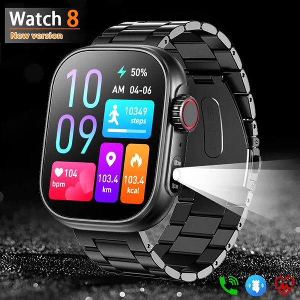 Lighting LED Torch Smartwatch: 2.01" Touch Screen, Health Monitoring, Bluetooth Call