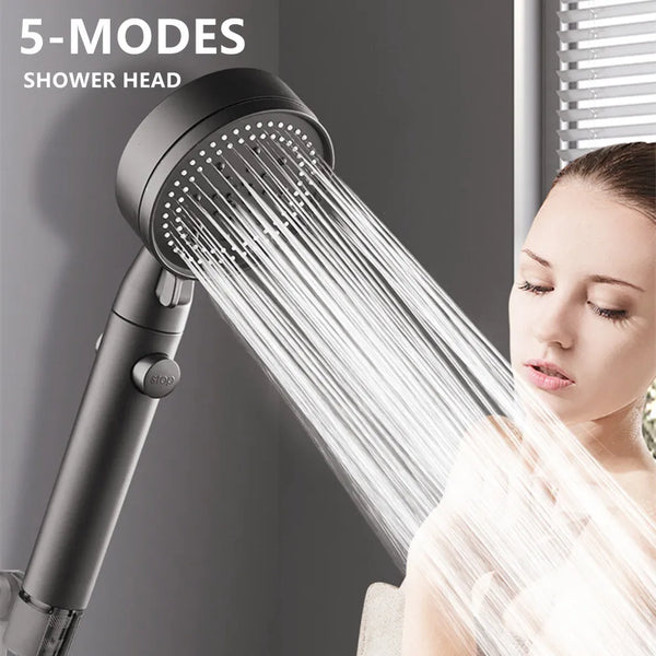 High Pressure Shower Head - 5 Modes, Adjustable with Hose